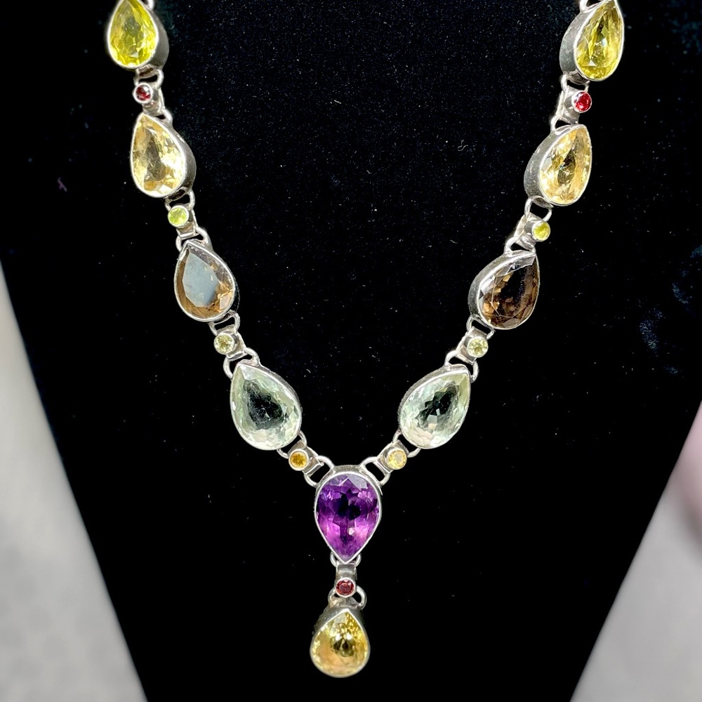 Multi colored Stone Sterling Silver Statement Necklace